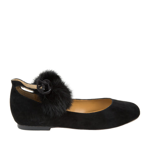 Cecelia New York Heidi Pom Pom Flat in Black