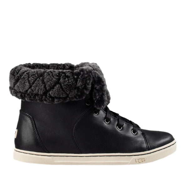 Ugg Australia Women's Croft Luxe Quilt Black Leather Lace Boots in Black