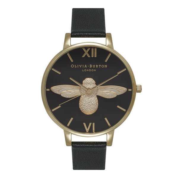 Olivia Burton Animal Motif Bee Watch in Black/ Gold