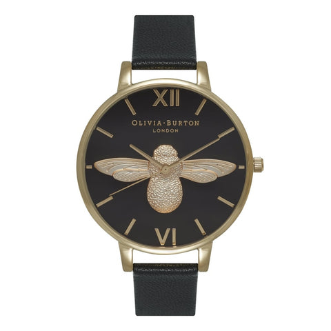 Olivia Burton Animal Motif Bee Watch in Black/ Gold