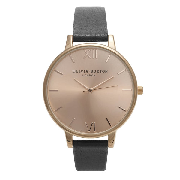 Women's Olivia Burton Big Dial Watch in Black/ Rose Gold