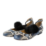 Cecelia New York Heidi Pom Pom Flat in Blue Snake