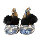 Cecelia New York Heidi Pom Pom Flat in Blue Snake