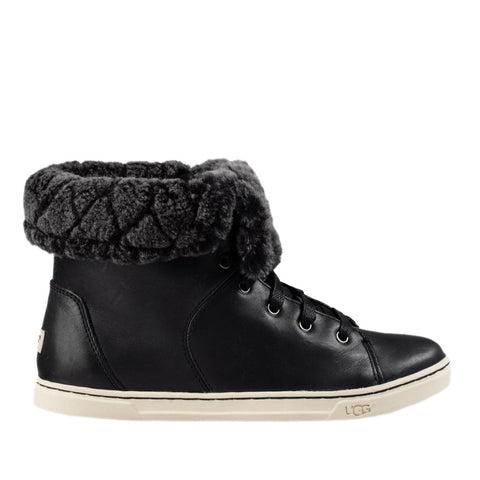 Ugg Australia Women's Croft Luxe Quilt Black Leather Lace Boots in Black