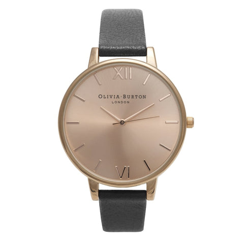 Women's Olivia Burton Big Dial Watch in Black/ Rose Gold